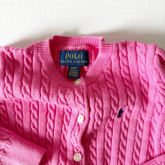 Polo Ralph Lauren Cable Knit Cotton Button Cardigan Pink Girls 3T - Picture 4 of 7